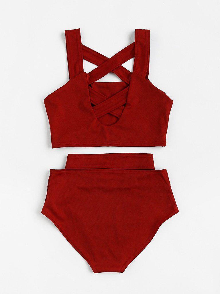 Criss Cross High Waist Bikini Set-swimwear-Des Mess