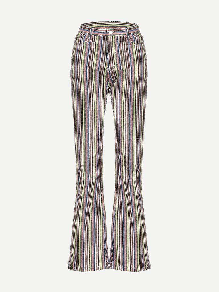 Striped Print Flare Leg Jeans-bottom-Des Mess