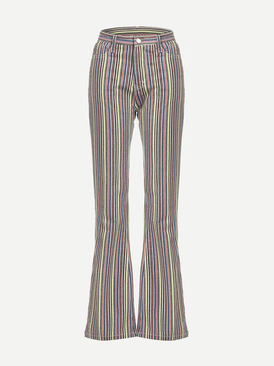 Striped Print Flare Leg Jeans-bottom-Des Mess