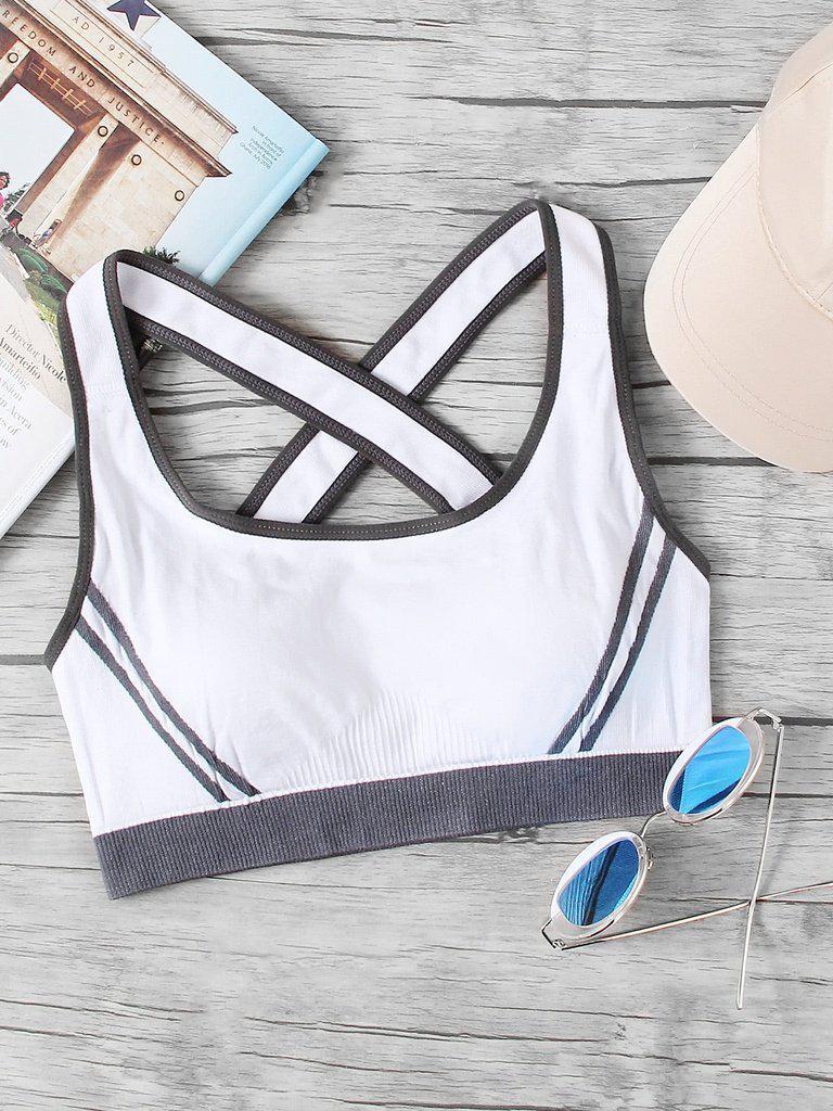 Cross Back Contrast Piping Sports Bra-sportswear-Des Mess