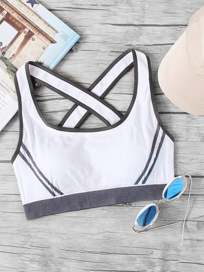 Cross Back Contrast Piping Sports Bra-sportswear-Des Mess