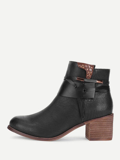 Block Heeled Round Toe Ankle Boots-shoes-Des Mess