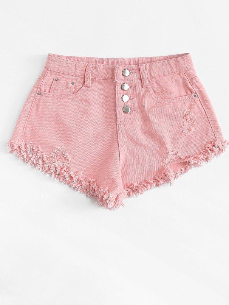 Raw Hem Ripped Denim Shorts-bottom-Des Mess