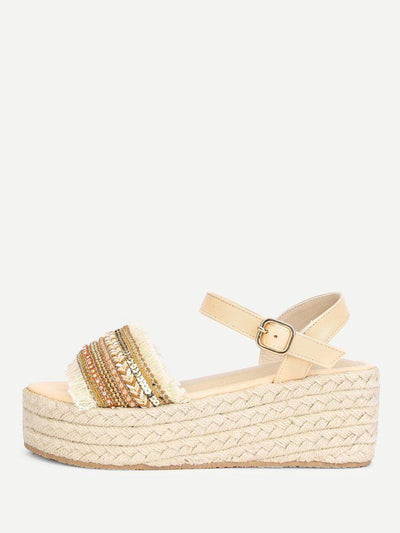 Raw Trim Wedge Sandals With Jewelry-shoes-Des Mess