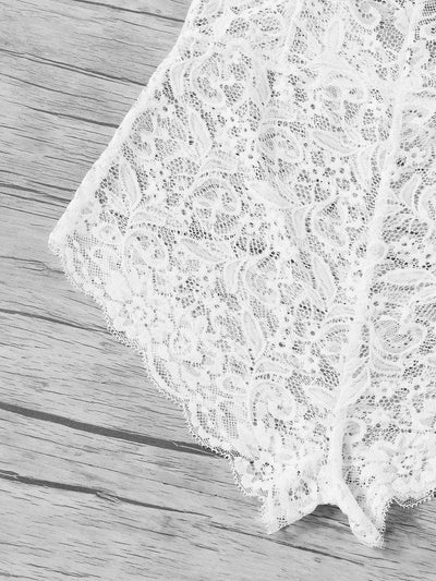 Scalloped Trim Criss Cross Lace Bodysuit-lingerie-Des Mess