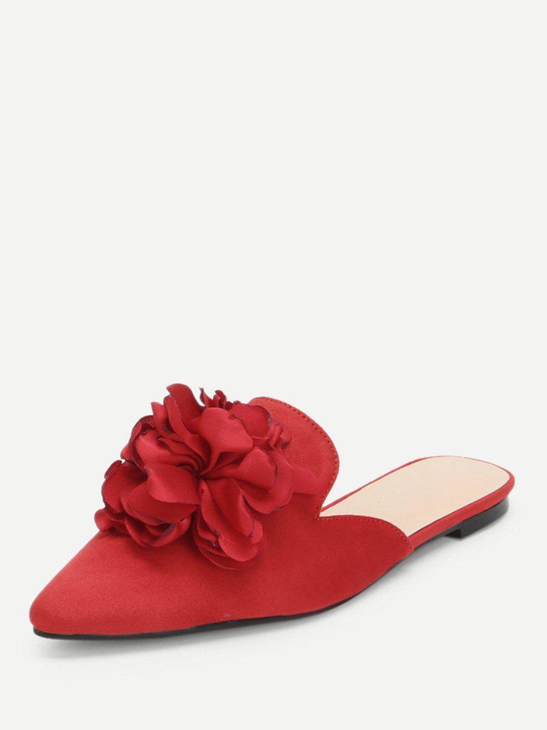 Flower Applique Flat Mules-shoes-Des Mess