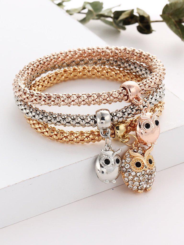 Multicolor Owl Charm Bracelet 3Pcs--Des Mess