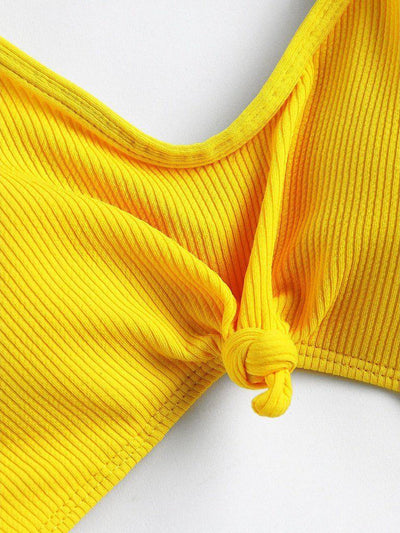 Knot Front Side Tie Ribbed Bikini Set-swimwear-Des Mess