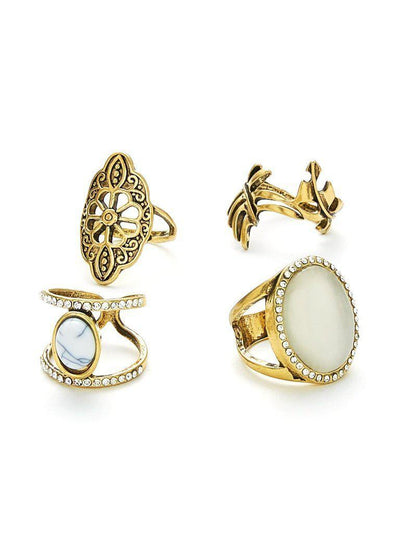 Flower & Geometric Design Ring Set-jewelry-Des Mess