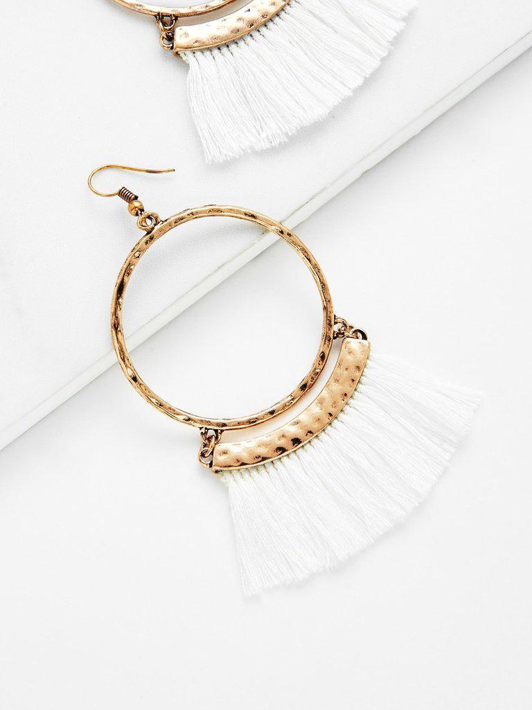 Fringe Tassel Hoop Drop Earrings-jewelry-Des Mess