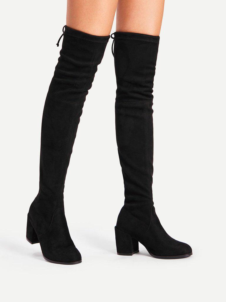 Tie Back Over Knee Block Heeled Boots-shoes-Des Mess