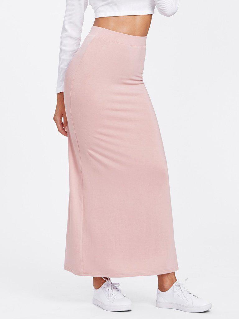 Elastic Waist Longline Jersey Skirt-bottom-Des Mess