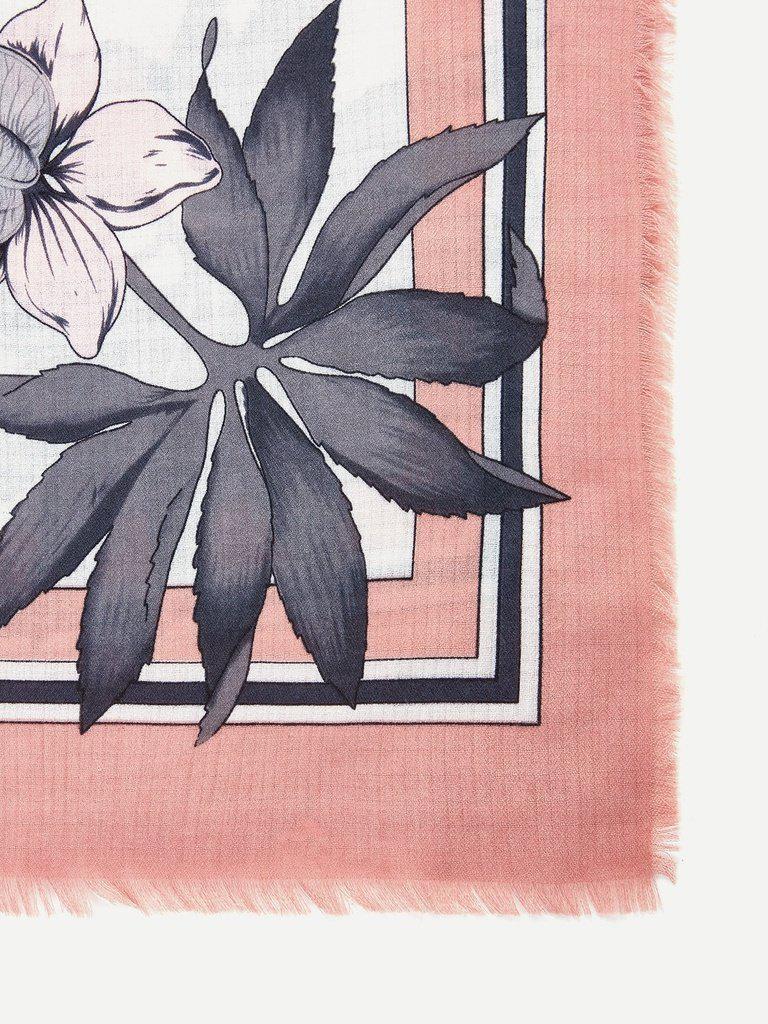 Frayed Trim Flower Print Scarf-accessories-Des Mess