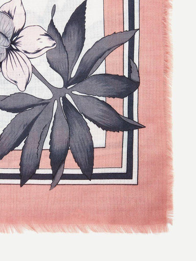 Frayed Trim Flower Print Scarf-accessories-Des Mess
