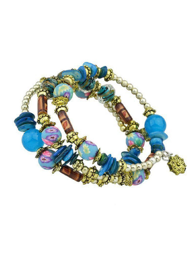 Blue Handmade Beaded Winding Bracelet--Des Mess