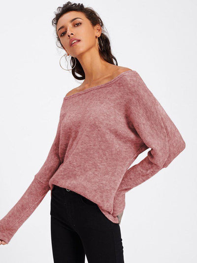 Asymmetric Shoulder Batwing Sleeve Sweater-outerwear-Des Mess