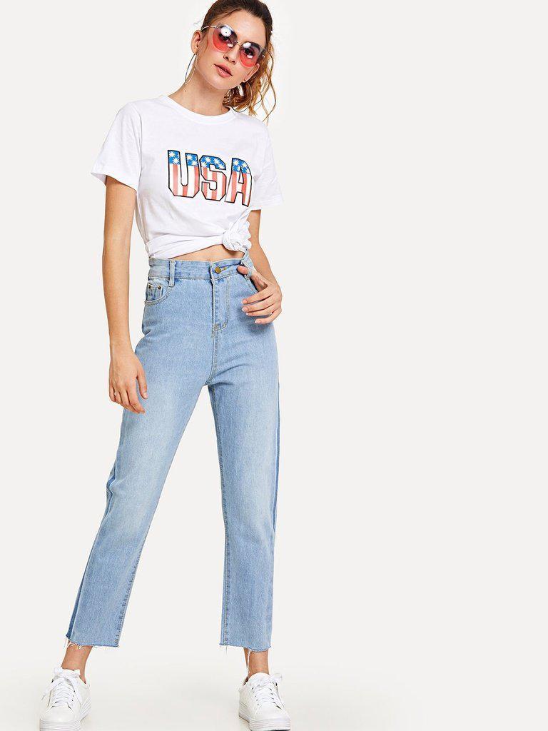 Frayed Hem Jeans-bottom-Des Mess