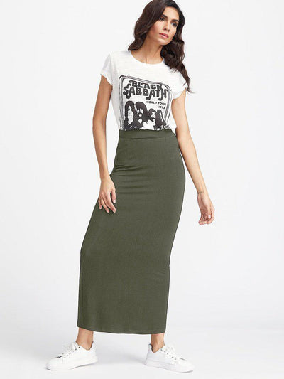 Elastic Waist Longline Jersey Skirt-bottom-Des Mess