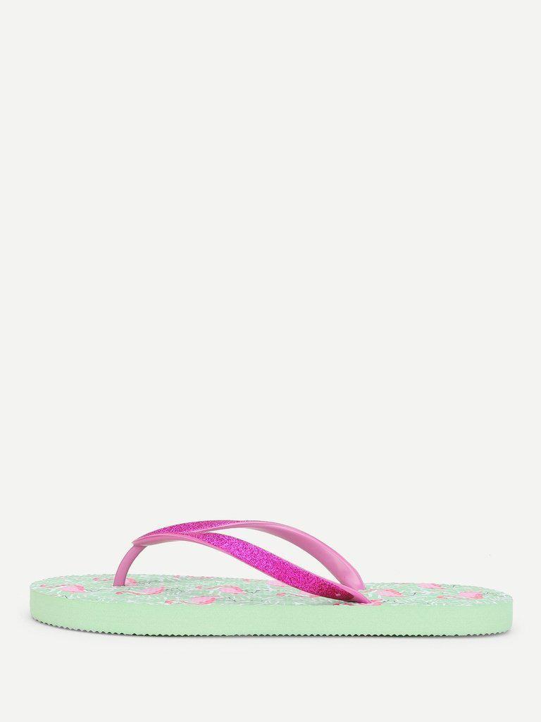 Flamingo Print Flip Flops-shoes-Des Mess