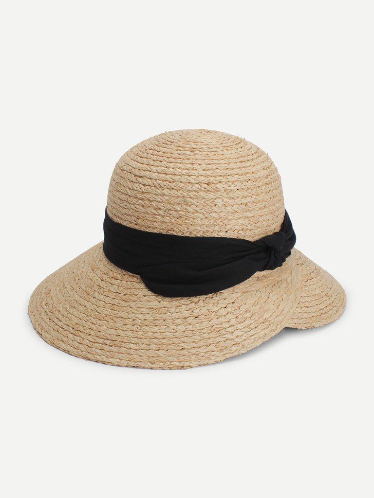 Contrast Bow Straw Hat--Des Mess