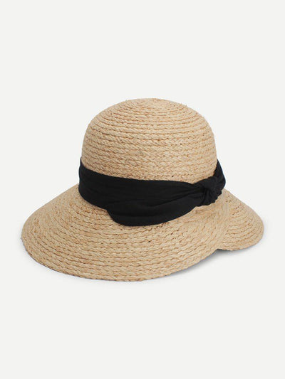 Contrast Bow Straw Hat--Des Mess