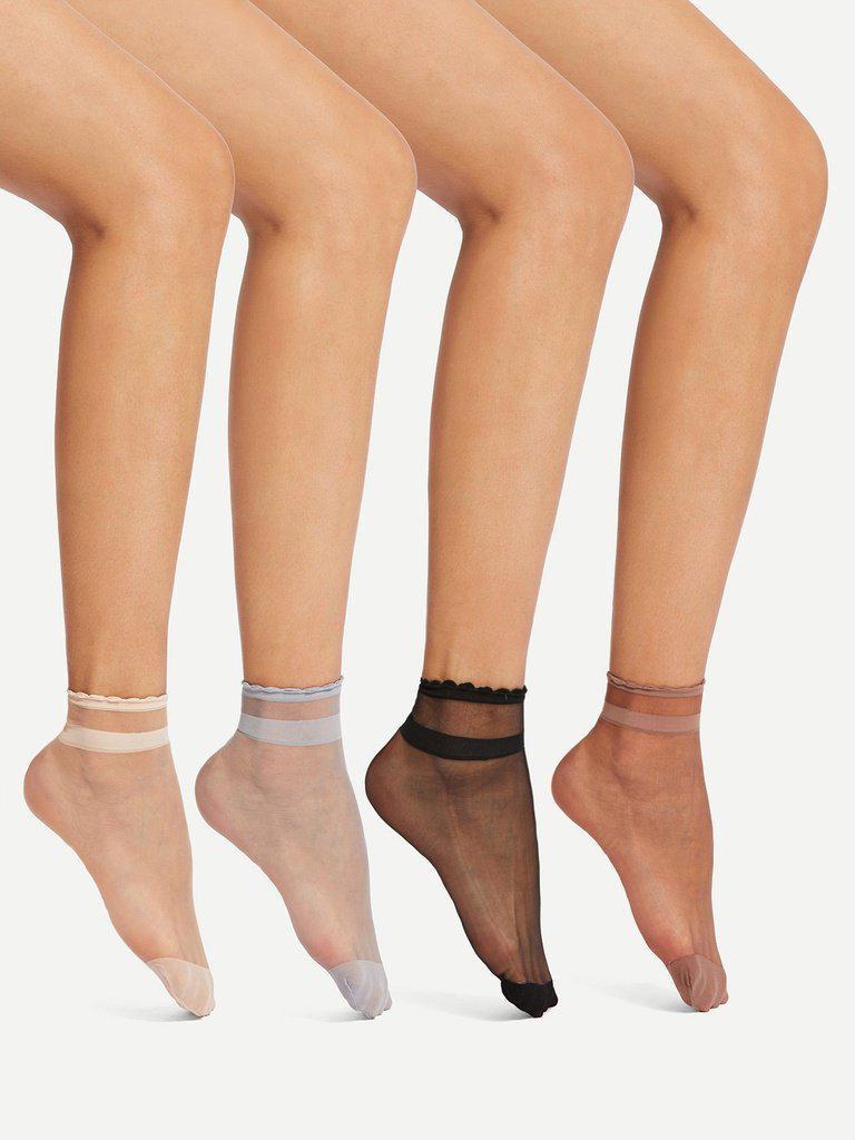 Frill Trim Ankle Socks 4Pairs-accessories-Des Mess