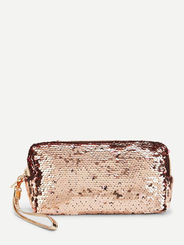 Sequin Makeup Bag With Wristlet-makeup-Des Mess