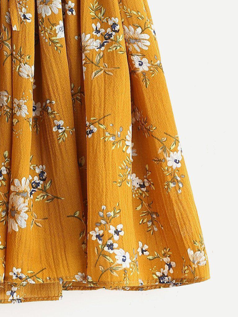 Ditsy Print Elastic Drawstring Waist Shorts-bottom-Des Mess
