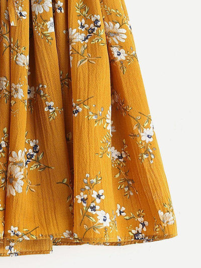 Ditsy Print Elastic Drawstring Waist Shorts-bottom-Des Mess