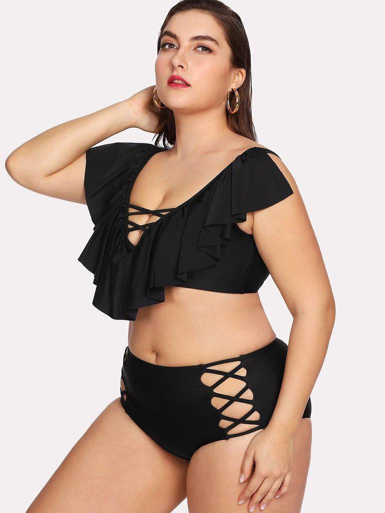 Criss Cross Flounce Bikini Set