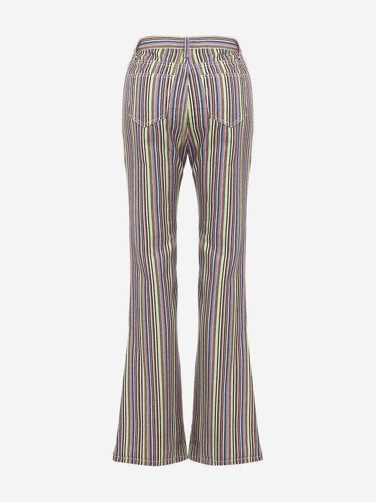 Striped Print Flare Leg Jeans-bottom-Des Mess