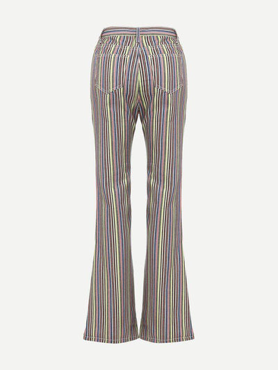 Striped Print Flare Leg Jeans-bottom-Des Mess