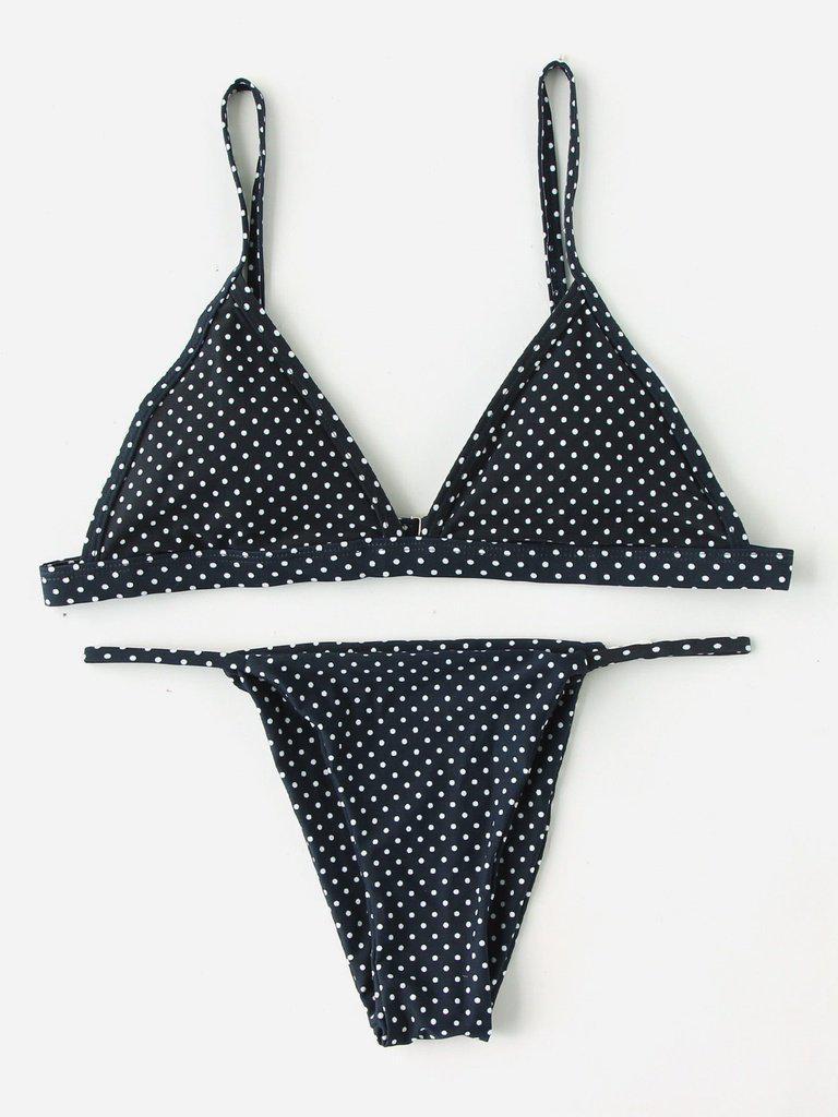 Polka Dot Print Triangle Bikini Set-swimwear-Des Mess