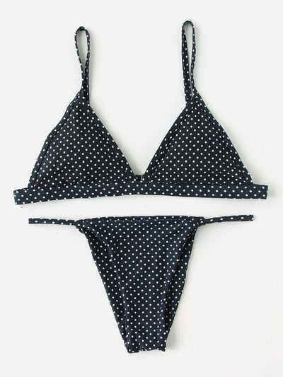 Polka Dot Print Triangle Bikini Set-swimwear-Des Mess