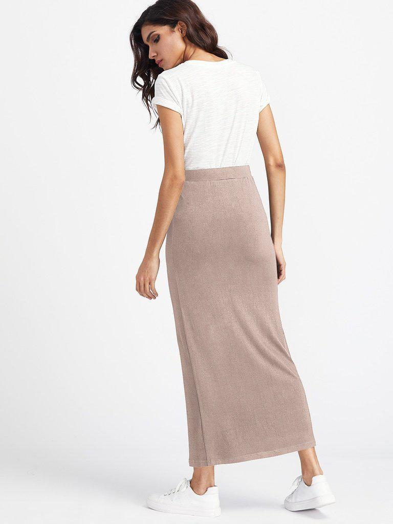 Elastic Waist Longline Jersey Skirt-bottom-Des Mess