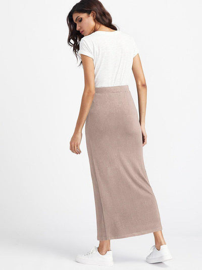 Elastic Waist Longline Jersey Skirt-bottom-Des Mess