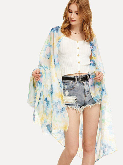Flower Print Frayed Trim Scarf-accessories-Des Mess