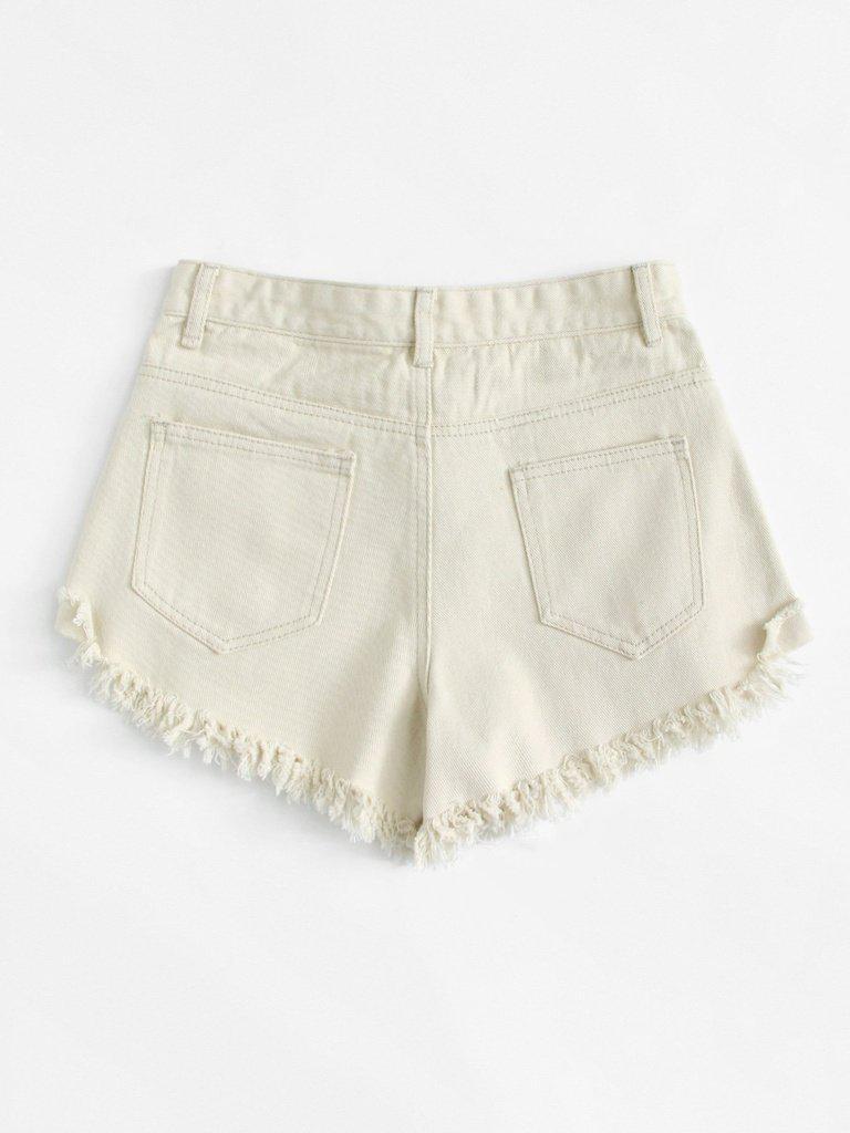 Frayed Hem Ripped Denim Shorts-bottom-Des Mess
