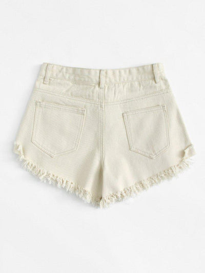 Frayed Hem Ripped Denim Shorts-bottom-Des Mess