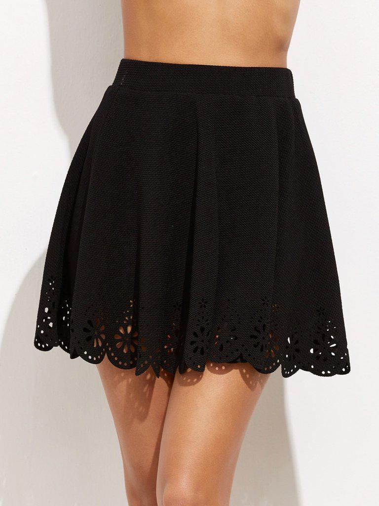 Laser Cutout Scallop Hem Textured Skirt-bottom-Des Mess