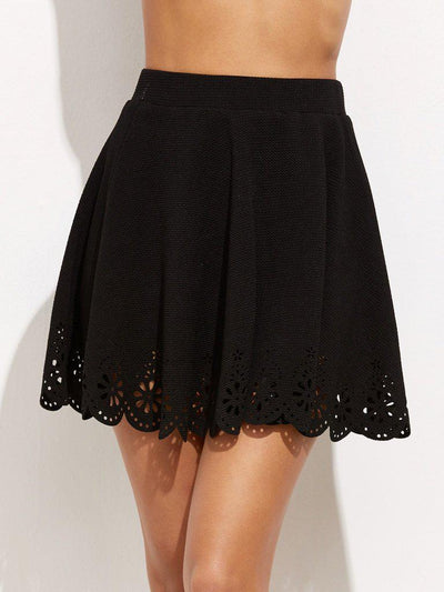 Laser Cutout Scallop Hem Textured Skirt-bottom-Des Mess