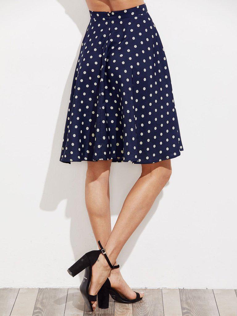 Hidden Pocket Detail Polka Dot Circle Skirt-bottom-Des Mess
