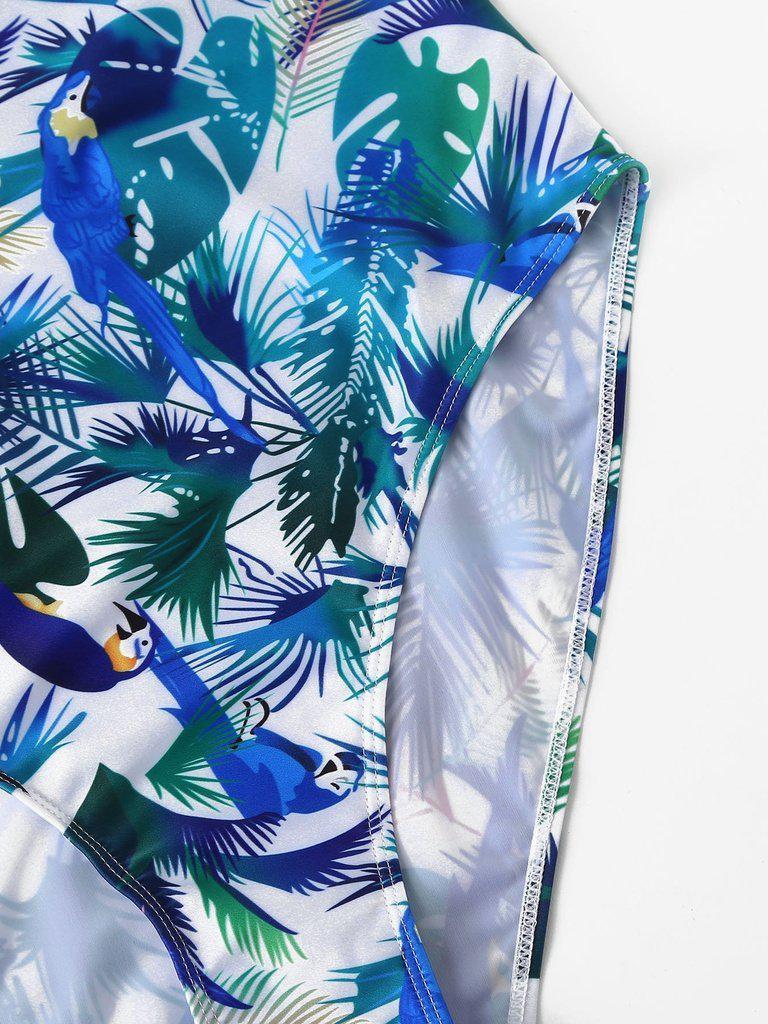 Bird Print Low Back Swimsuit-swimwear-Des Mess