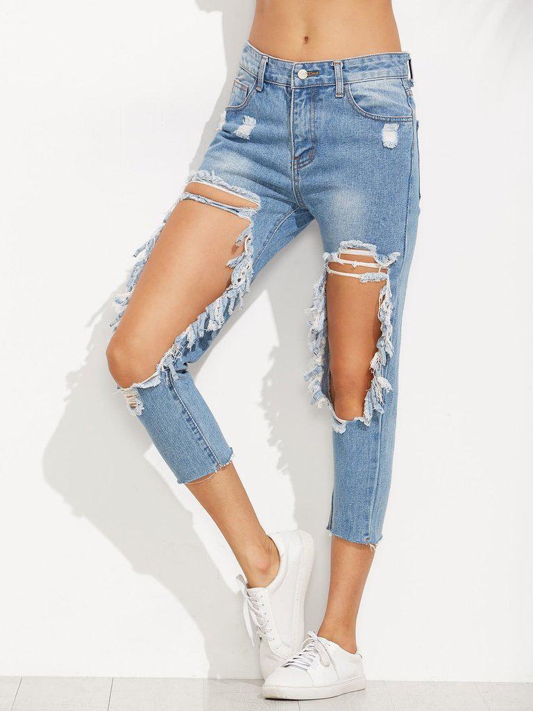 Extreme Distressed Knees Jeans-bottom-Des Mess