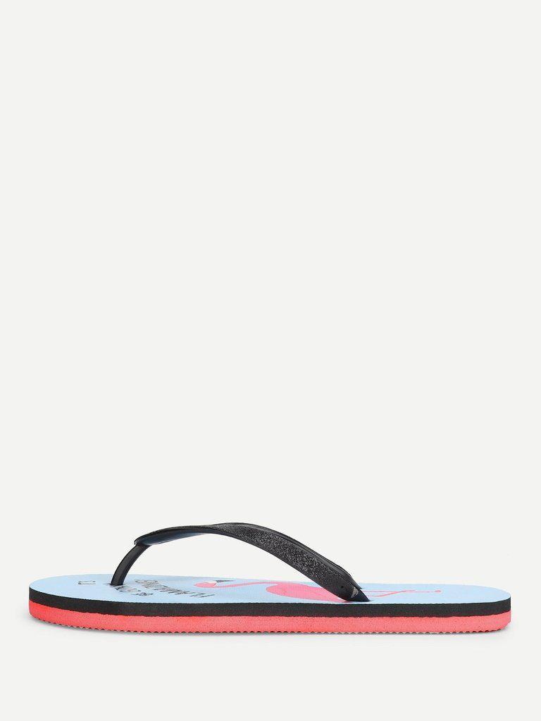 Flamingo Print Flip Flops-shoes-Des Mess