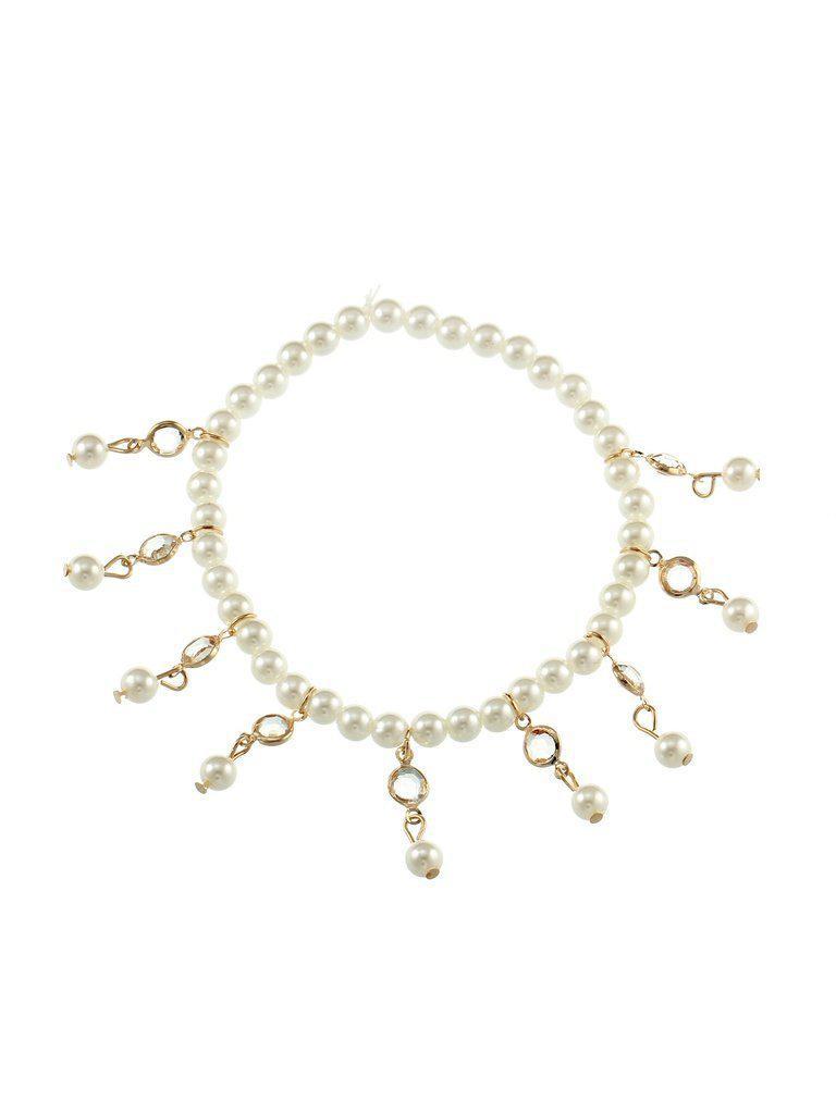 Faux Pearl & Crystal Decorated Beaded Anklet-jewelry-Des Mess