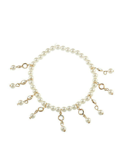 Faux Pearl & Crystal Decorated Beaded Anklet-jewelry-Des Mess