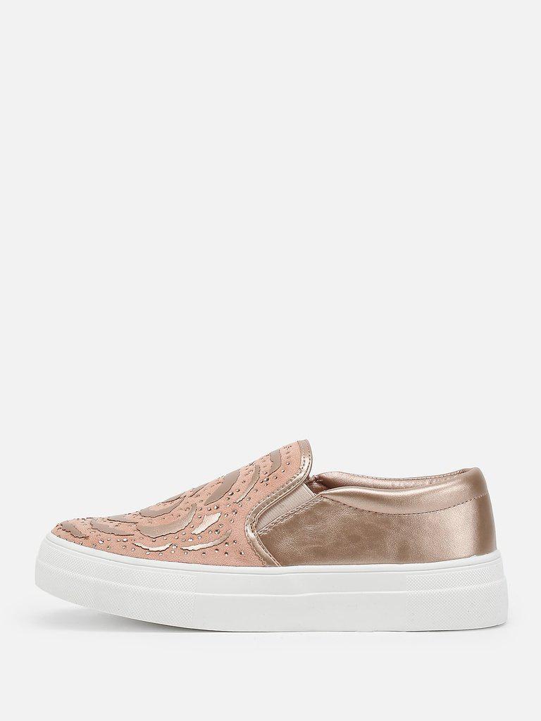 Rhinestone Detail Flatform PU Sneakers-shoes-Des Mess
