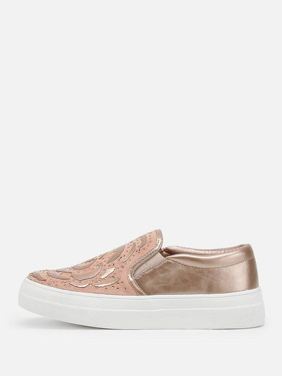 Rhinestone Detail Flatform PU Sneakers-shoes-Des Mess