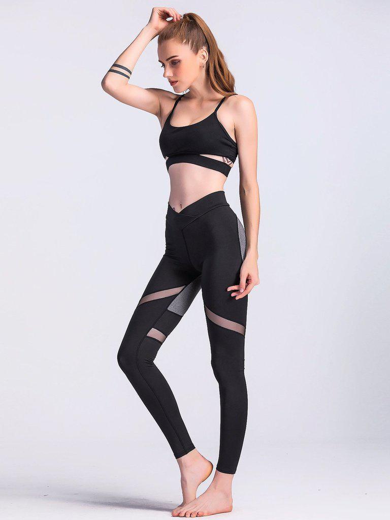 Sheer Mesh Panel Colorblock Legging-bottom-Des Mess